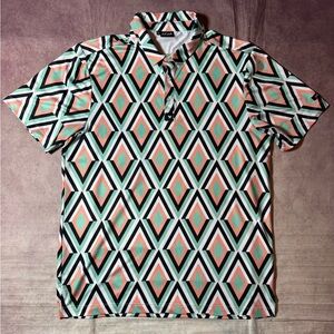 Bad Birdie Men’s The Diamond Geo Print Golf Polo Shirt Multicolor Mens Large PGA